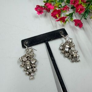 Silver Cluster Vintage Y2K Dangle Earrings with Crystal Accents